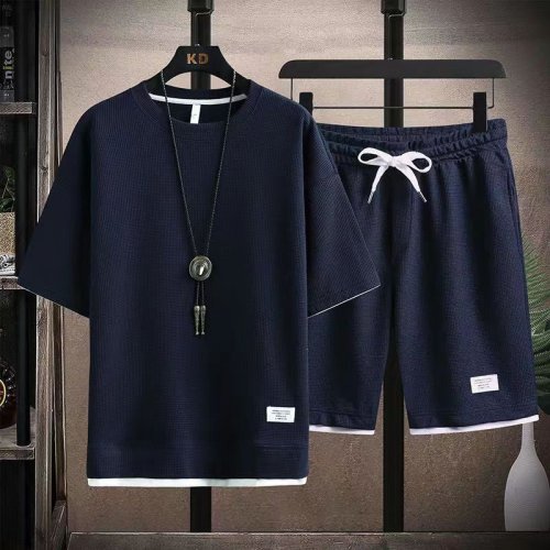 Imagen de Camisetas y pantalones cortos para hombre, ropa deportiva de cintura elástica, conjuntos informales a la moda, talla M-5XL TZ06