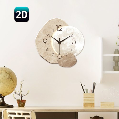 Afbeelding van Elegante Houten Wandklok met Maanontwerp - Moderne Quartz Klok voor Slaapkamer, Woonkamer of Kantoor