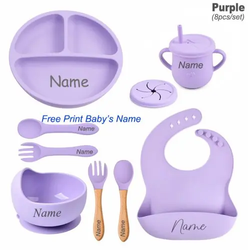Image de Vaisselle bébé silicone personnalisée - 8 pièces