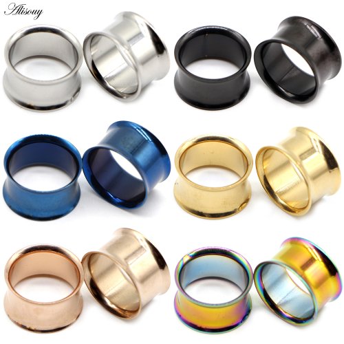 Imagen de Kit de Tapones para los Oídos en Acero Quirúrgico sin Tornillo - Expansores de Túnel para Piercing Corporal, Pendientes Acampanados y Tapones de Estiramiento (2 Unidades)