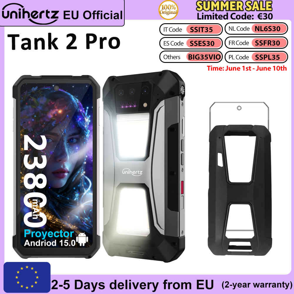 Image of Unihertz Tank 2 PRO 8849 Rugged Smartphone with Projector 512GB 24GB 2.4K Mobile Phone Android 14 23800 mAh 100MP 64MP NFC Phone