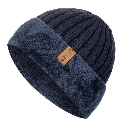 Imagen de Nuevo gorro grueso de invierno Unisex para mantener el calor, gorro con reborde forrado de piel, gorros elegantes para hombres y mujeres, gorro tejido cálido para exteriores
