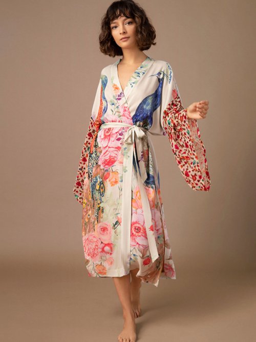 Image de Kimono de Plage Imprimé Paon - Cover-Up Élégant et Pratique