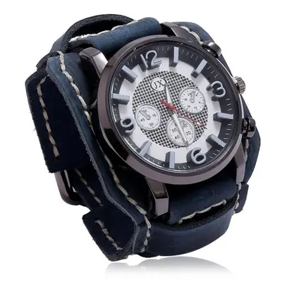 Image de Montre Rétro Homme en Cuir Véritable - Style Punk