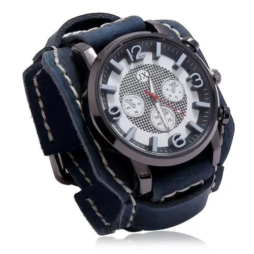 Image de Montre Rétro Homme en Cuir Véritable - Style Punk