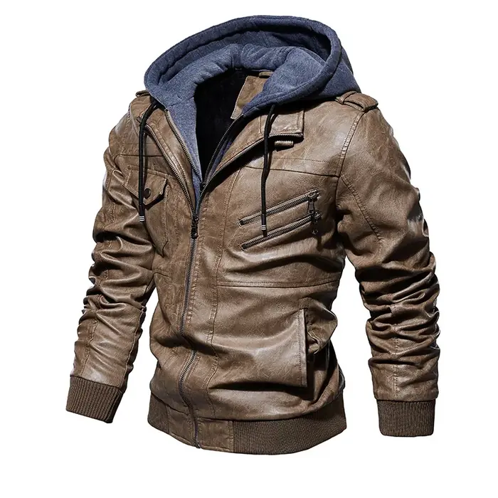 Image de Veste en Cuir Homme - Style Moto avec Capuche