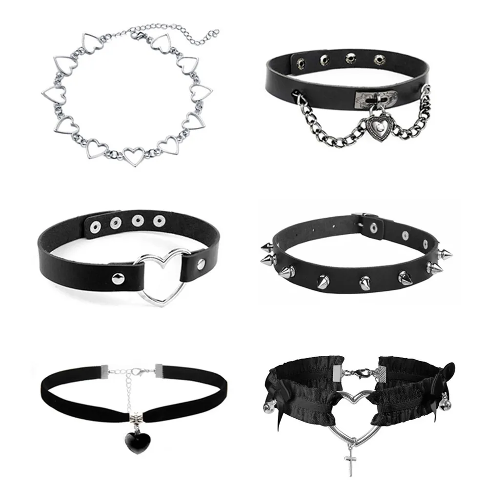 Imagen de Collar de Cuero Gótico para Mujer con Gargantilla Redonda en Estilo Harajuku Punk