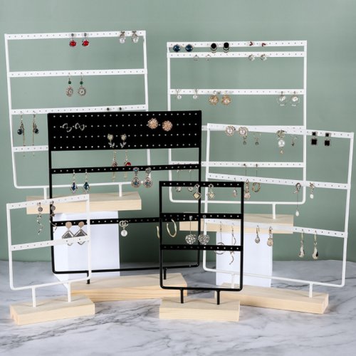 Afbeelding van Stijlvolle Sieraden Display Rack - Wit & Zwart Met Hout