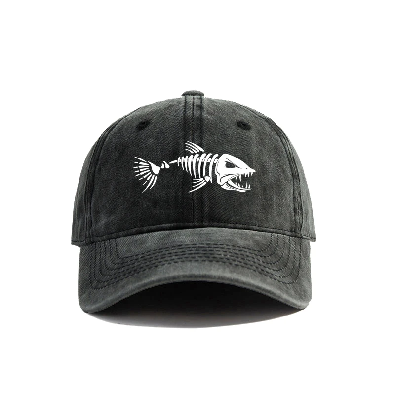Imagen de Gorra de béisbol de espina de pescado, sombreros desgastados de verano para papá, gorras de hueso de pescado con esqueleto de pesca al aire libre para hombres, MZ-496
