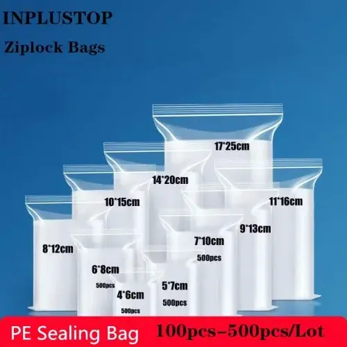 Image de Sac de Rangement Transparent avec Fermeture Éclair - 100/500 Pièces