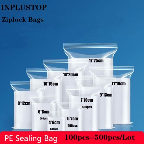 Image of Premium Transparent Ziplock Storage Bags – 100/500 pcs Clear PE Self-Sealing Poly Zipper Bags for Food, Jewelry, and Organizing