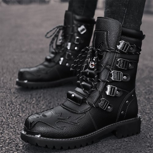 Imagen de Botas de Moto para Hombre, Diseño Moderno para las Cuatro Estaciones, Ideales para Actividades al Aire Libre, Zapatos de Ciclismo con Talla Grande, Protección Anticolisión y Alta Comodidad
