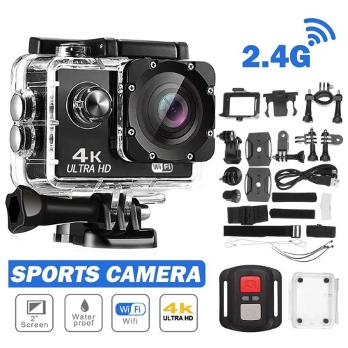 Imagen de Cámara de Acción Ultra HD 4K a 30fps con Wi-Fi, Pantalla de 2.0 Pulgadas, Ángulo Amplio de 170°, Impermeable y Resistente al Agua para Deportes Extremos y Grabación Subacuática