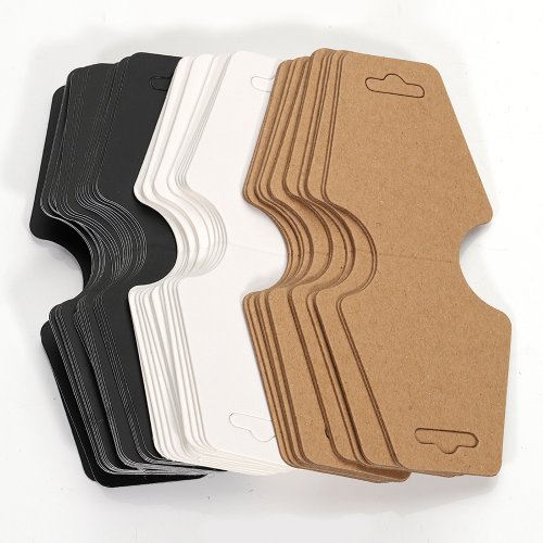 Image of 50-Pack Foldable Kraft Paper Display Cards for Necklaces, Bracelets, Headbands & Hair Accessories – 5x12cm Blank Eco-Friendly Jewelry Presentation Tags