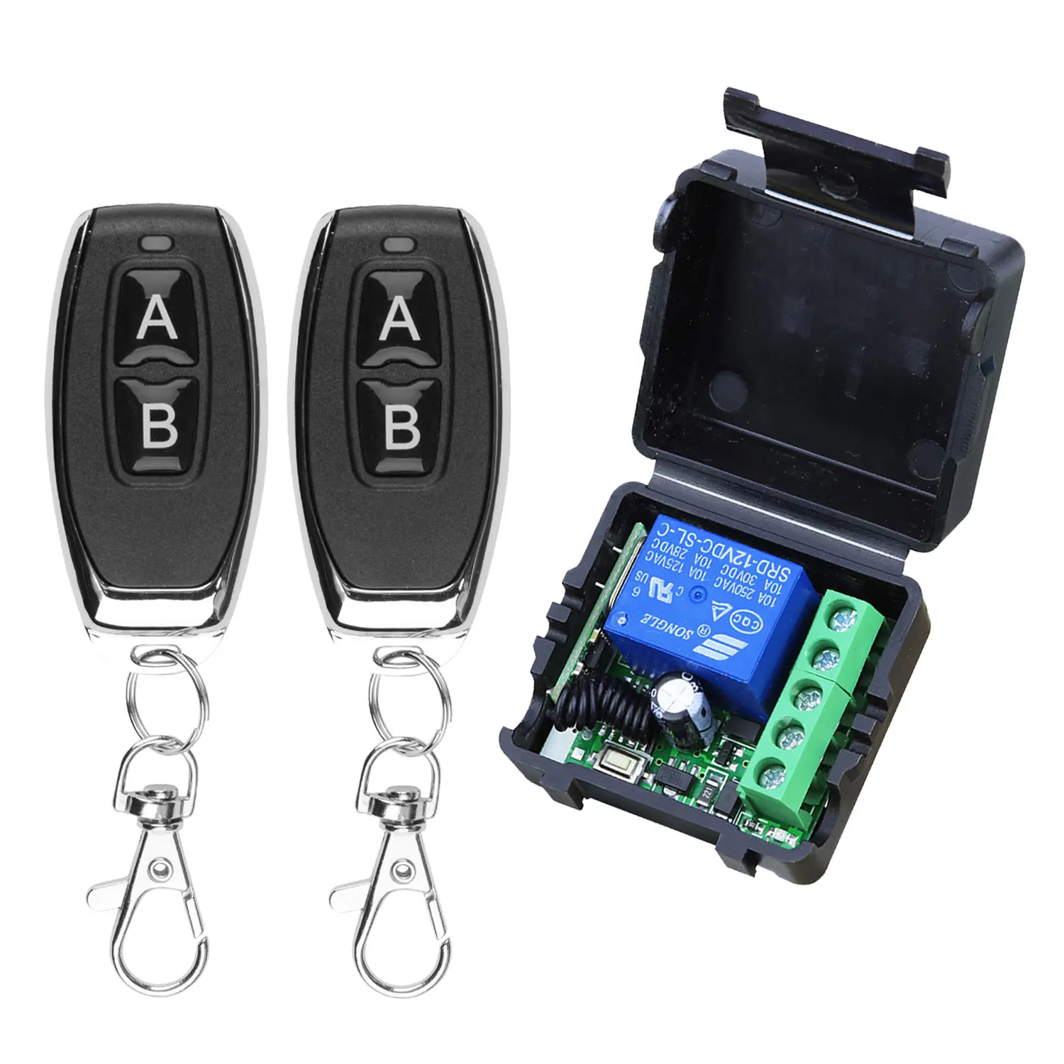 Image of 433MHz Wireless Remote Control Switch with 12V DC Relay Receiver and 2-Channel Transmitter for Door Electromagnetic Locks