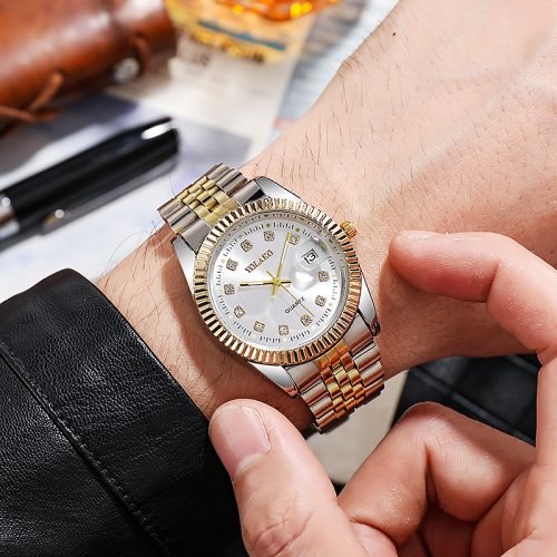 Imagen de Relojes de marca de lujo para hombre, pulsera de cuarzo de acero dorado, con fecha, de negocios, Masculino, nueva moda, 2021