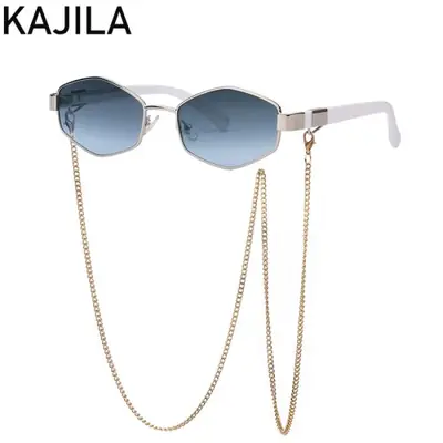 Image de Lunettes de Soleil Hexagonales Femmes - Style Punk Luxe avec Chaîne