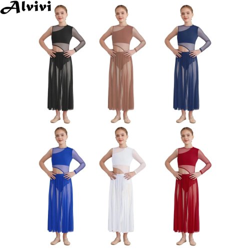 Bild von Elegantes Langarm-Trikot für Mädchen – Moderner Tanz- und Eislaufkostüm