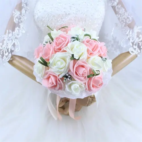 Image de Bouquet de Mariée Artificiel Rose Bleu - Élégant & Résistant