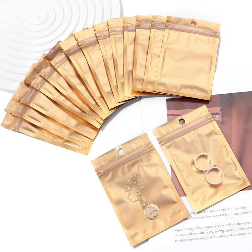 Afbeelding van 20-50 stks/partij Goud Kleur Aluminiumfolie Ritssluitingszakken Multi-size Sieraden Oorbellen Ring Snoep Opbergzakjes Hersluitbare Pakket Tas