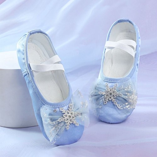 Image of 1 Pair of Satin Girls' Dancing Shoes Bow Knot Shiny Princess Shoes Soft Sole Ballet Shoes