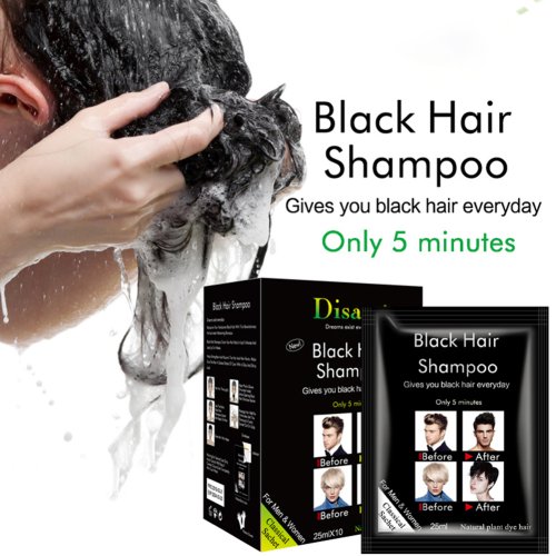 Image of Natural Black Hair Dye Shampoo - 10-Pack Instant Color Treatment for Men & Women with 30-Day Lasting Results