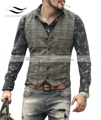 Image de Gilet Homme en Laine Tweed à Carreaux - Élégant & Décontracté