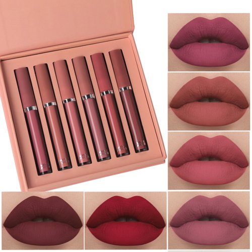 Afbeelding van Matte Lipgloss Set 6 Kleuren Lippenstift Glad En Blijvend Display Lipgloss Waterdichte Hydraterende Lippenstift Vakantie Geschenkdoos Set
