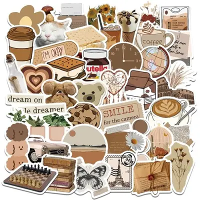 Image de Autocollants marron vintage PVC - Déco élégante pour ordi, cahier & scrapbooking