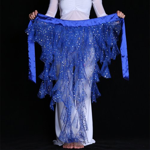 Image of Elegant Egyptian-Style Belly Dance Hip Scarf with Sequins – 7 Solid Colors Waist Chain Belt for Stage Performance and Dance Wear