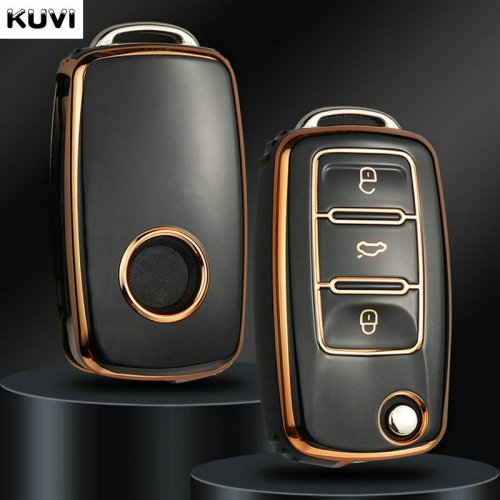 Afbeelding van TPU Auto Flip Sleutelhuls met Beschermhoes voor Volkswagen, Skoda en Seat - Universele Sleutelcase voor Polo, Golf, Passat, Tiguan, Kever, Caddy, EOS, Octavia, Leon en Altea