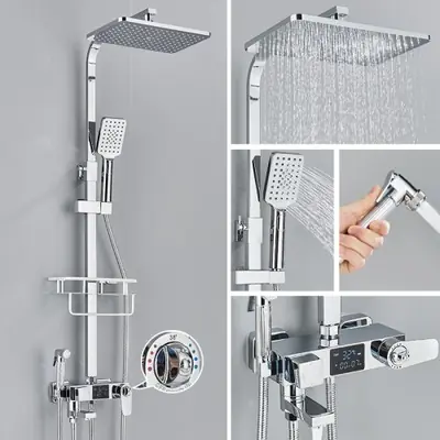 Image de Robinetterie de douche thermostatique noire avec affichage numérique