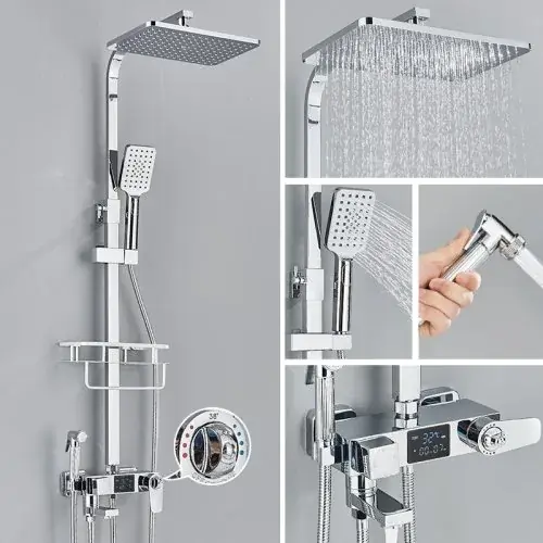 Image de Robinetterie de douche thermostatique noire avec affichage numérique