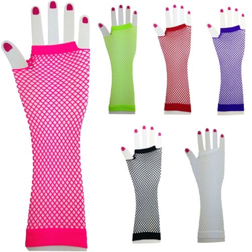 Image of Vintage 80s 90s Style Short Fishnet Fingerless Gloves – Punk Neon Party Accessory for Costume and Fancy Dress