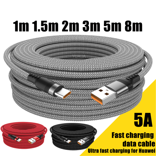 Cable USB Tipo C de 5A con Carga Rápida Super Veloz para iPhone 15, 16, 17, Huawei, Samsung, Oppo, OnePlus y Dispositivos Android – Extensión Universal de Alta Calidad