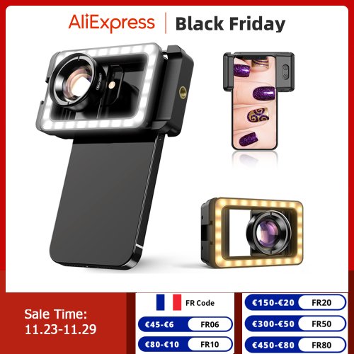 Bild von Apexel verbessertes 4K HD 100 mm Makro-Objektiv mit LED-Fülllicht und universeller Klemme – Hochauflösendes Mikroobjektiv für iPhone, Samsung und alle Smartphones