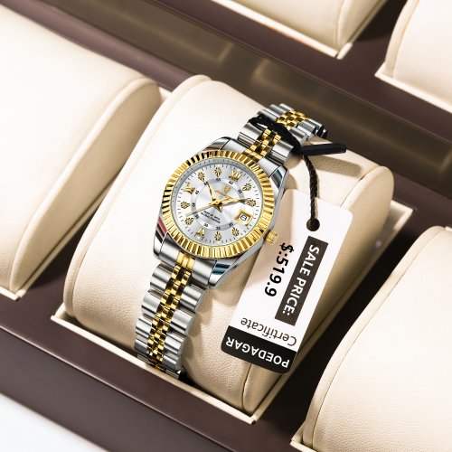 Bild von Elegante Damen-Armbanduhr aus Edelstahl mit Leuchtzeiger, Wasserdicht, Datumsanzeige und Quarzwerk – Luxusuhren für Frauen