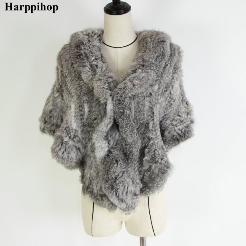 Imagen de Poncho de Piel de Conejo Auténtica Tejida a Mano con Pashmina - Elegante Chal de Invierno para Mujer, Abrigo Cálido y Luxuoso 2023