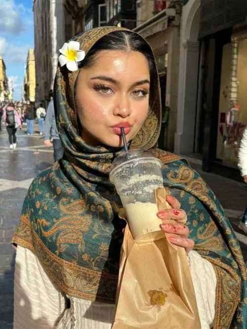 Imagen de Bufanda Hijab Pashmina Bohemia de Cachemira para Mujer – Foulard Suave y Elegante, Turbante Musulmán de Lujo con Diseño Largo y Versátil