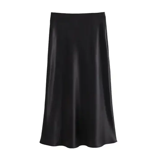 Image de Jupe Satin Noire Haute Taille - Élégante & Mode