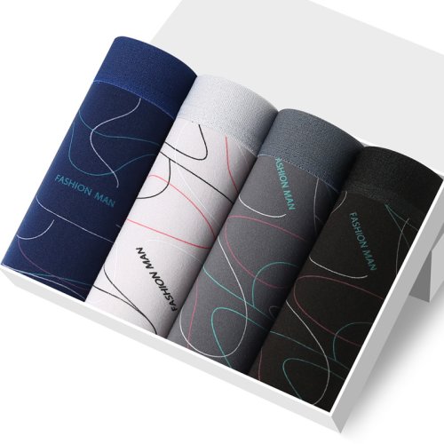 Imagen de Pack de 4 Boxers para Hombre con Estampado Moderno, Bragas Convexas en U, Pantalones Cortos Cómodos y Transpirables para Hombres hasta 100 kg