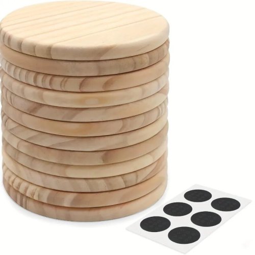 Afbeelding van 5 stuks set van 6 onafgewerkte ronde houten onderzetters voor doe-het-zelf ambachten en woondecoratie - 4 inch diameter, natuurlijk houtmateriaal, perfecte F
