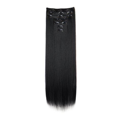 Afbeelding van 24-inch Synthetische Haarverlengingen Set met 7 Stuks en 16 Clips – Lange Rechte Blonde & Zwarte Pruiken voor Vrouwen