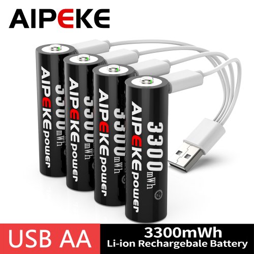 Image of AIPEKE 1.5V 3300mAh AA Rechargeable Lithium Batteries with USB-C Charging – Double AA Pack for Remote Control Toys and Electronics