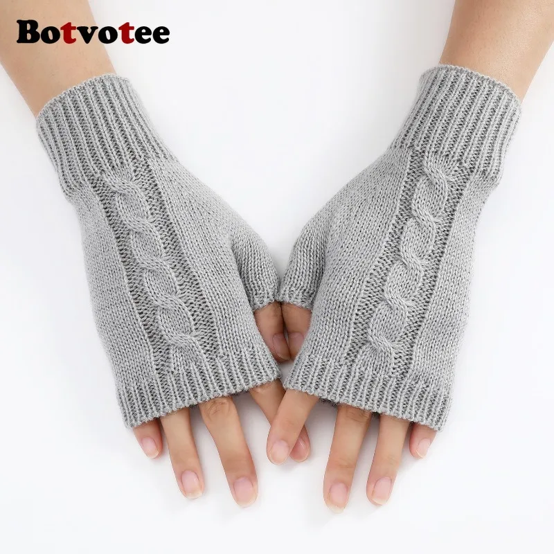 Image of Soft Knitted Half-Finger Winter Gloves for Women – Warm, Fingerless Arm Warmers in White and Red