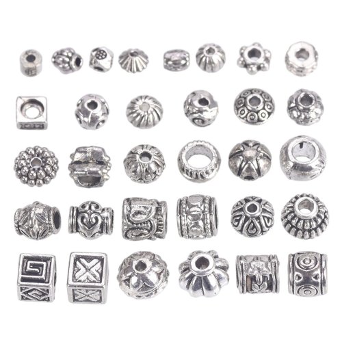 Imagen de Lote de cuentas espaciadoras sueltas de aleación de Metal de Color plata tibetana, 50 Uds., para pendientes, collares, pulseras, accesorios para hacer joyas, manualidades DIY