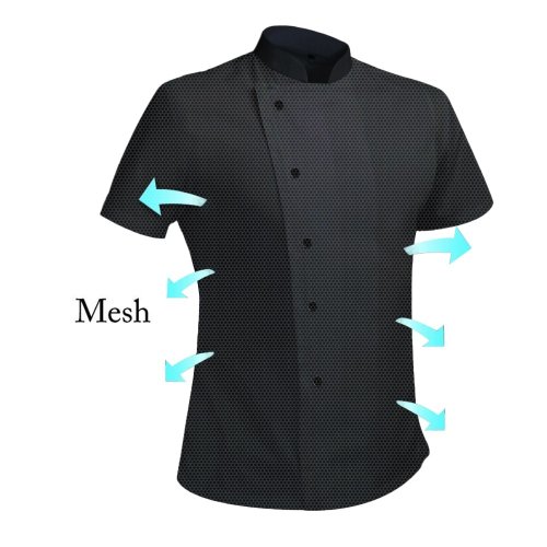 Afbeelding van Ademend Zomer Mesh Chef Jack voor Heren en Dames – Korte Mouwen Kookshirt met Koel Effect als Werktop
