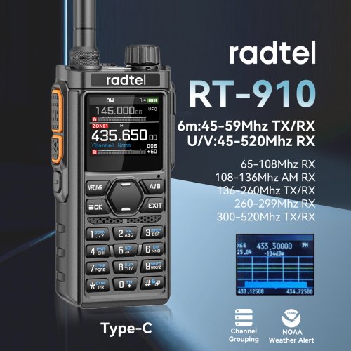 Afbeelding van Radtel RT-910 45-59 MHz Full Band Walkietalkie met 960 Kanalen, Draagbare Hamradio, NOAA, Spectrum Analyser, AM/FM