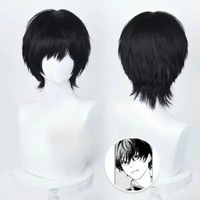 Image de Perruque Cosplay Homme Tronçonneuse - Noir Court 35 cm