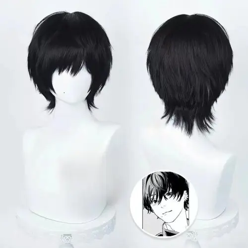 Image de Perruque Cosplay Homme Tronçonneuse - Noir Court 35 cm